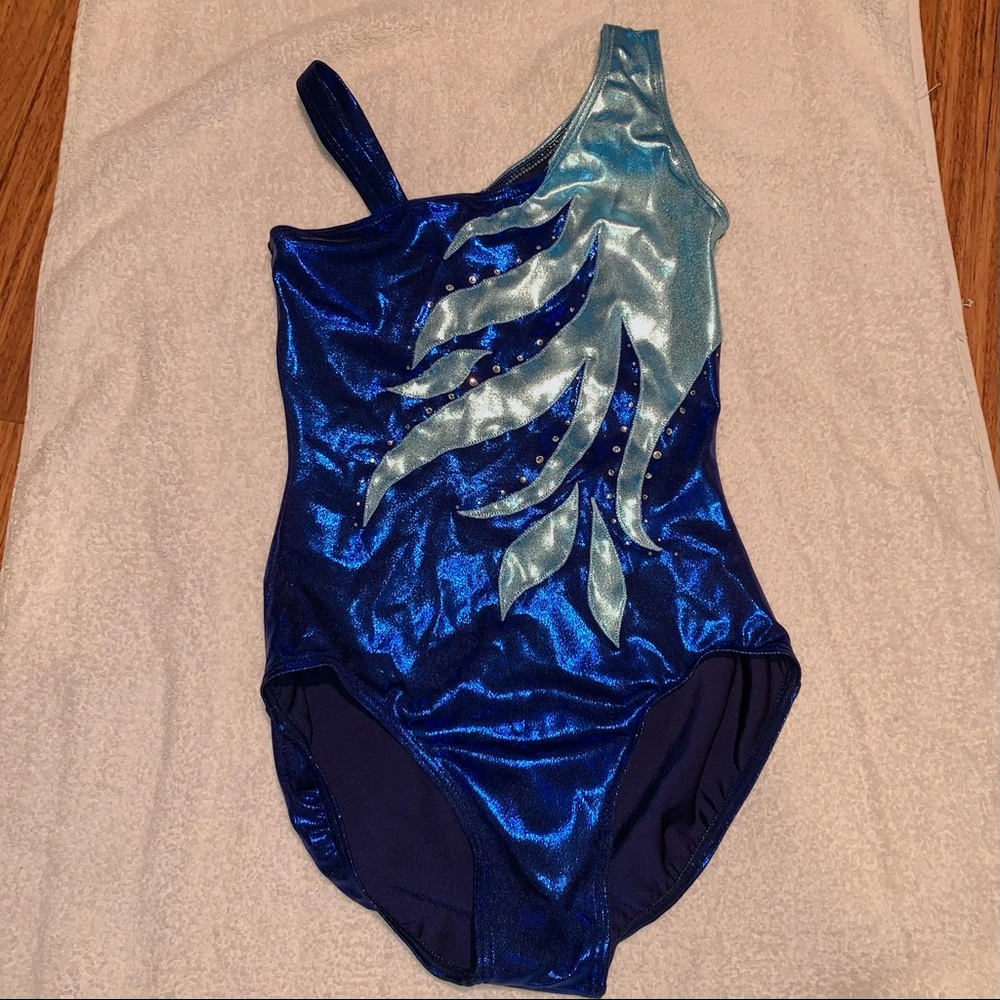 Balera Dancewear Blue Flame Swirl Rhinestone Leotard - Adult S